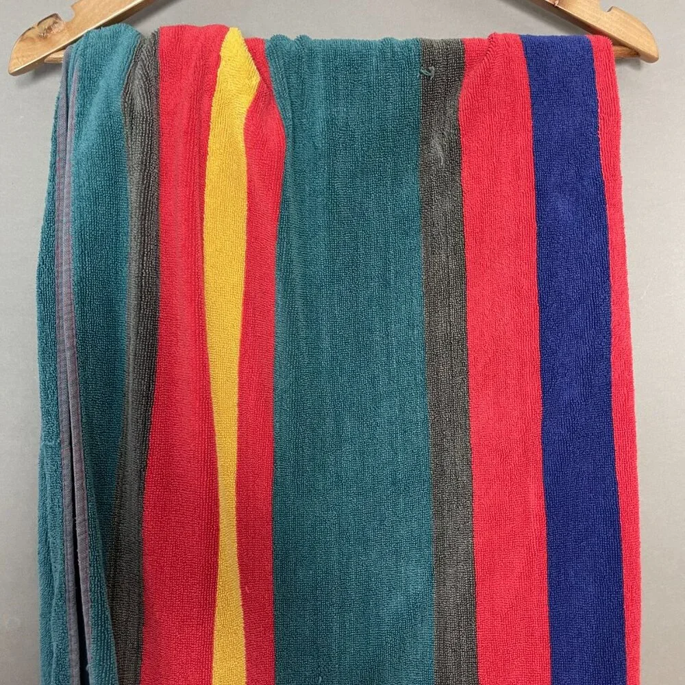 Vintage 90s Beach Towel Cecil Saydah Company Stripes FLAWS Cotton‎ Retro